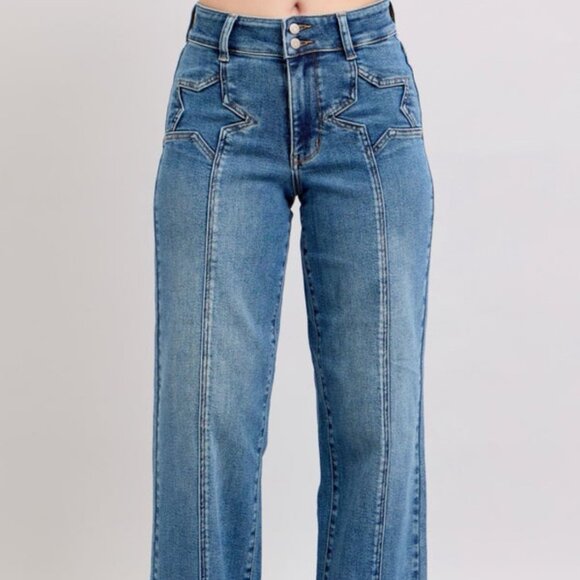 Judy Blue Star Accent Wide Leg Jeans - Blue - Picture 1 of 1
